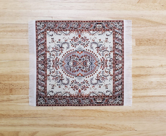Dollhouse Rug Fabric Square Persian Style Beige Rust 1:12 Scale Miniature Carpet - Miniature Crush