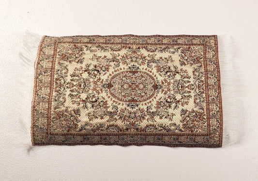 Dollhouse Rug Small HALF SCALE Beige Brown 4 3/4" x 2 2/8" 1:24 Miniature - Miniature Crush