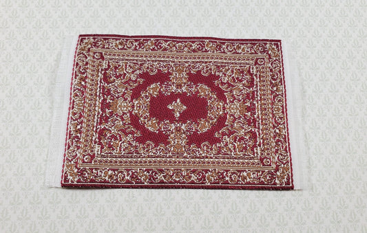 Dollhouse Rug Small HALF SCALE Fabric Dark Red Gold 4" x 2 1/2" 1:24 Miniature - Miniature Crush