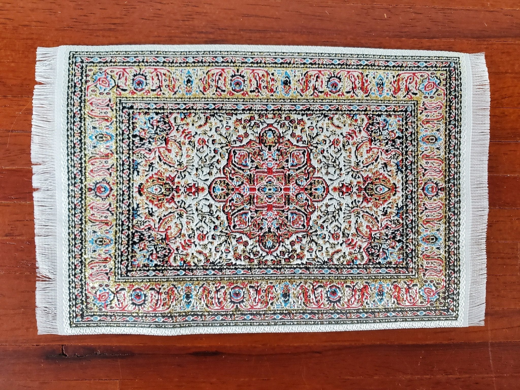 Dollhouse Rug with Fringe Cream Rust & Gold 6