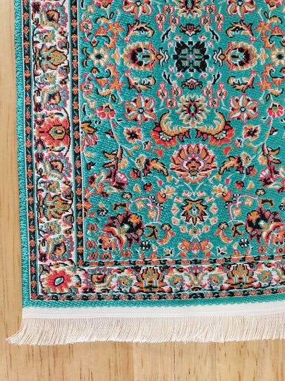 Dollhouse Rug with Fringe Green Rust 6" x 4" Woven Fabric 1:12 Scale Miniature - Miniature Crush