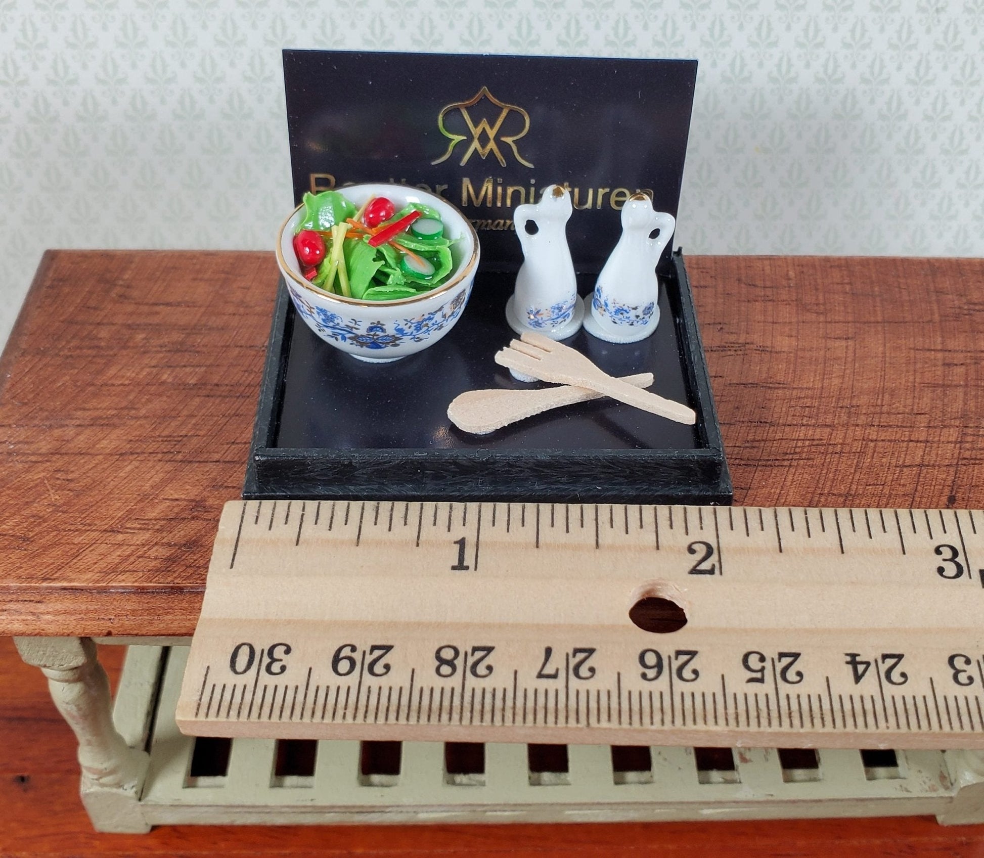 Dollhouse Salad Serving Set by Reutter Porcelain Blue Onion Design 1:12 Scale - Miniature Crush