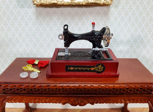 Dollhouse Sewing Machine with Accessories Vintage Style Metal 1:12 Scale - Miniature Crush