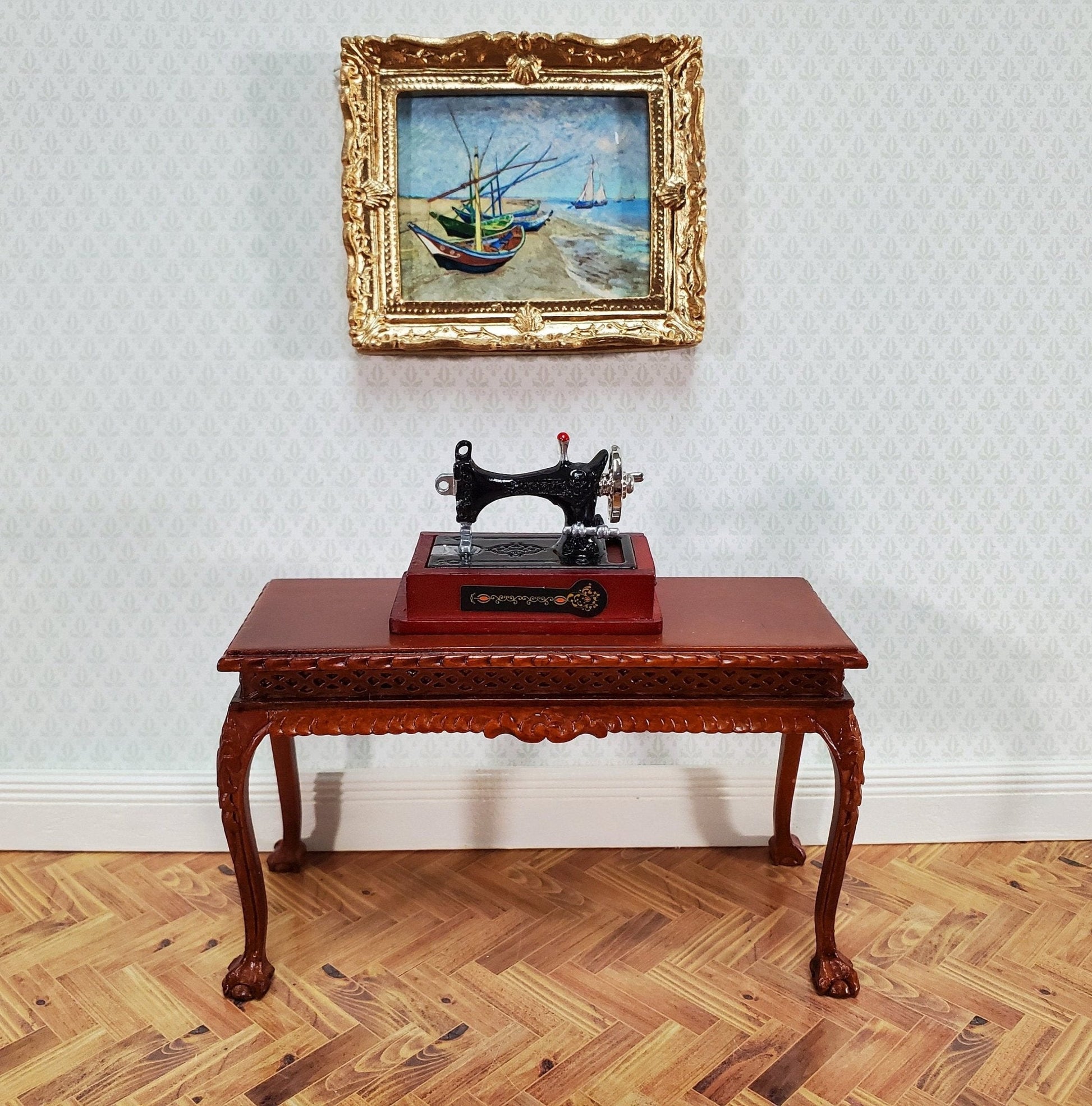 Dollhouse Sewing Machine with Accessories Vintage Style Metal 1:12 Scale - Miniature Crush