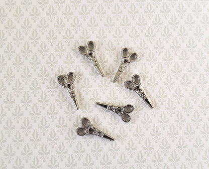 Dollhouse Sewing Scissors x6 Pair Fancy Silver Metal 1:12 Scale Accessories - Miniature Crush