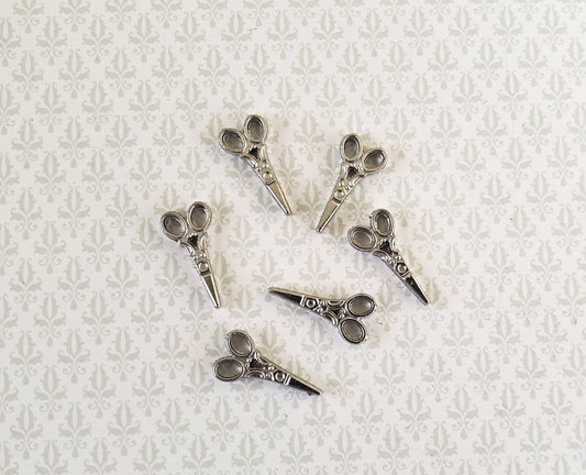 Dollhouse Sewing Scissors x6 Pair Fancy Silver Metal 1:12 Scale Accessories - Miniature Crush
