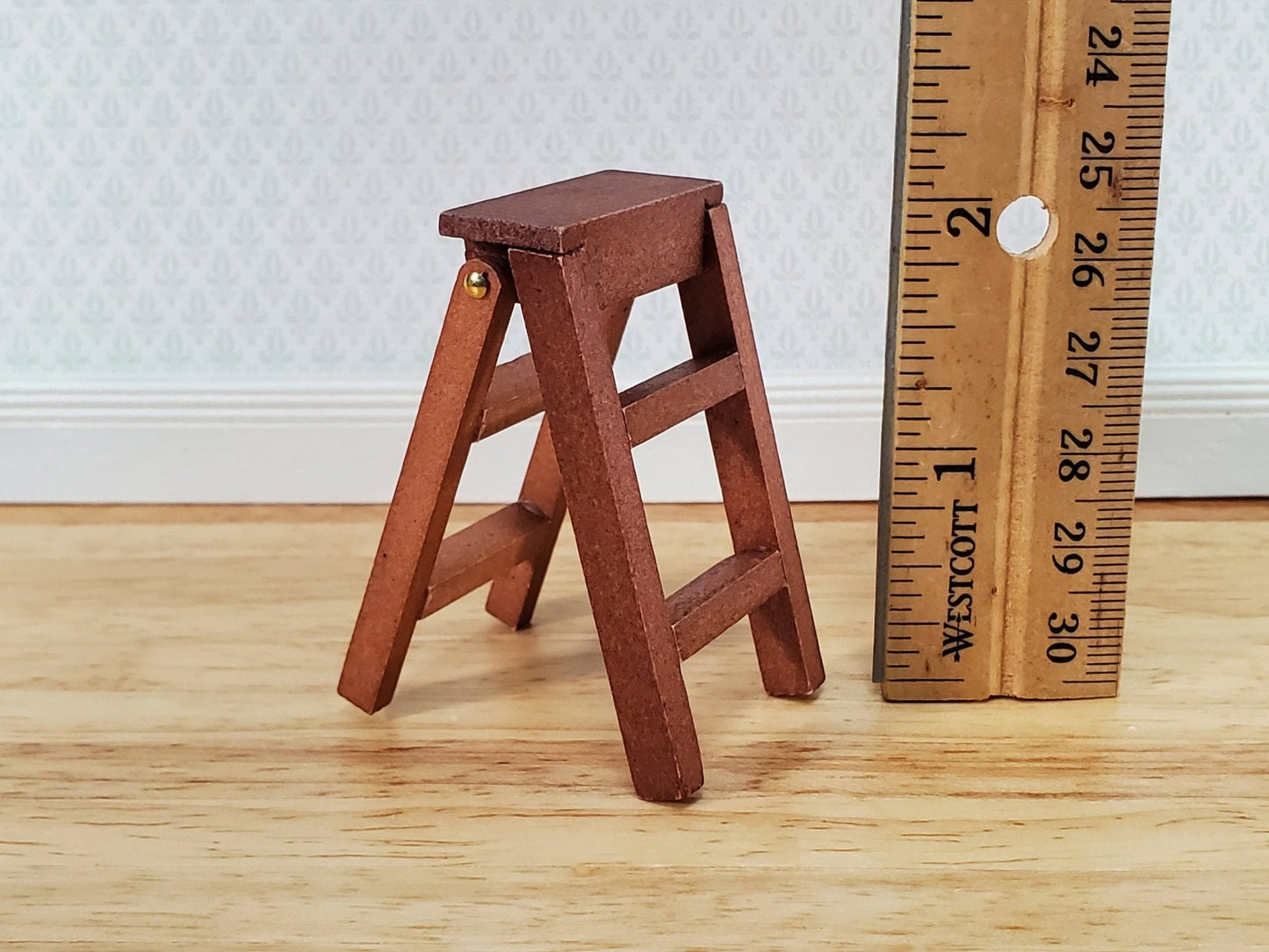 Dollhouse Short Step Ladder 3 Steps Wood 1:12 Scale Miniature Opens/Closes - Miniature Crush