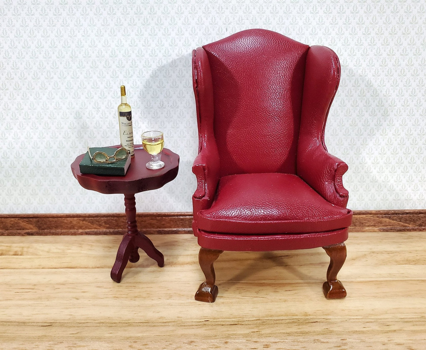 Dollhouse Side Table Pie Crust Style Mahogany Finish 1:12 Scale Wood Furniture - Miniature Crush