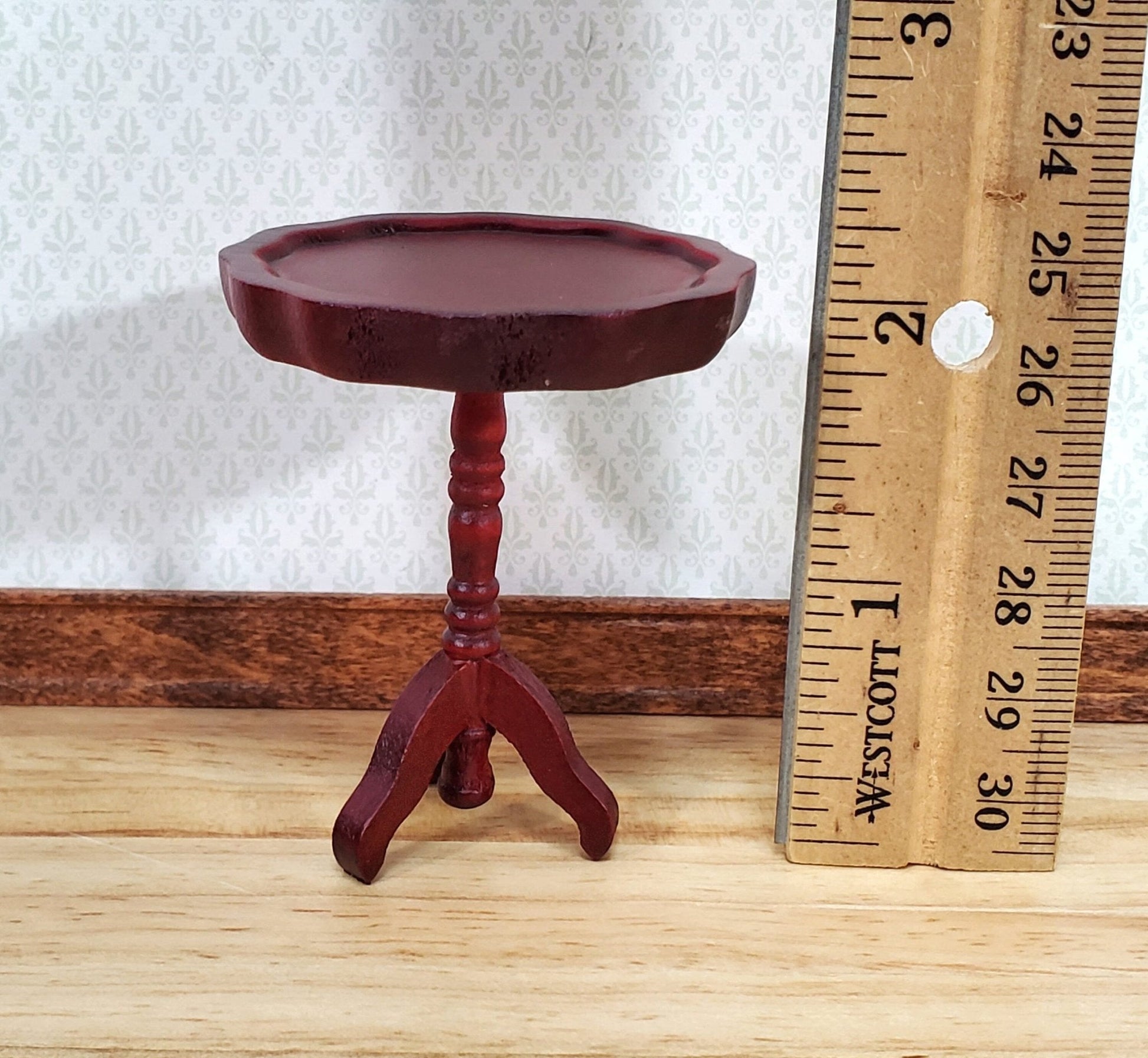 Dollhouse Side Table Pie Crust Style Mahogany Finish 1:12 Scale Wood Furniture - Miniature Crush