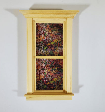 Dollhouse Simulated Stained Glass Insert Cut to Size Flowers for Windows or Doors 1:12 Scale - Miniature Crush