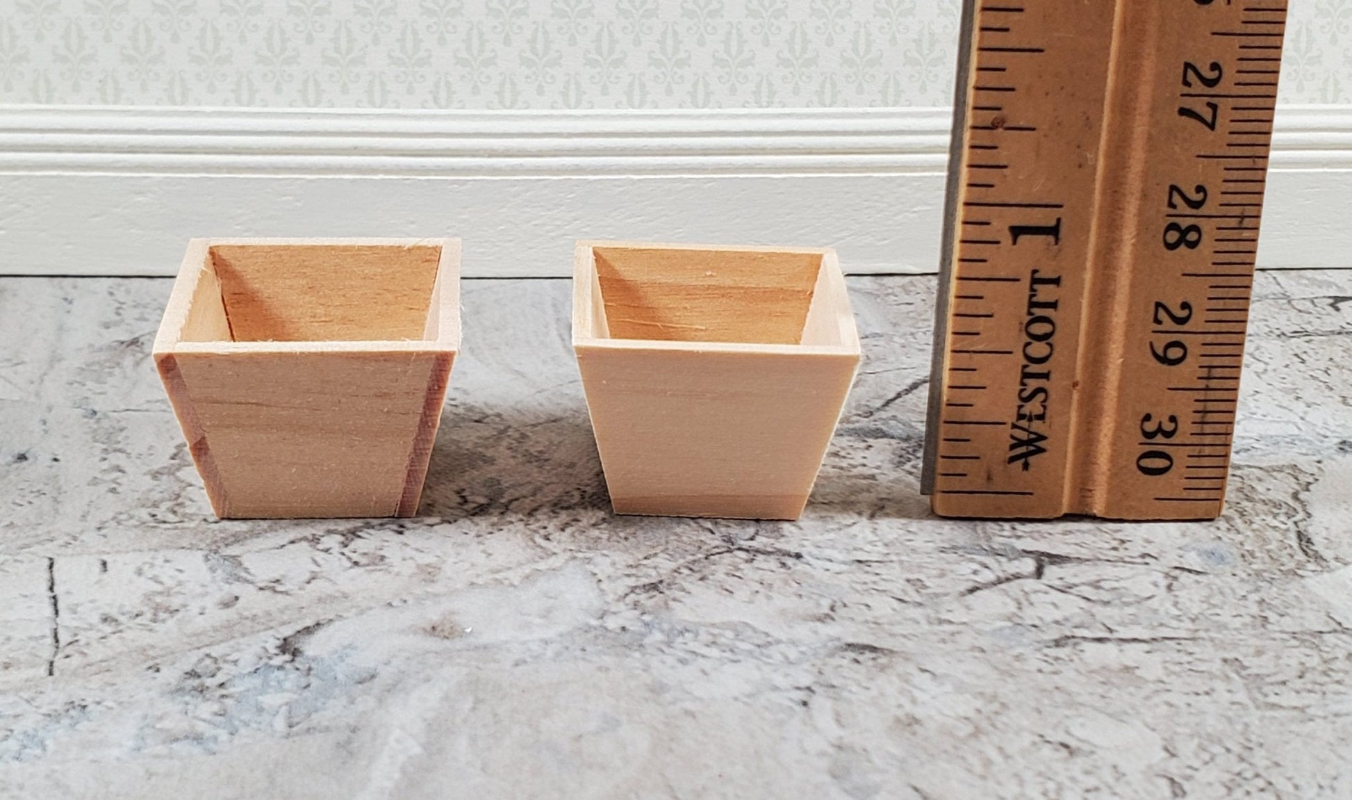 Dollhouse Small Box Planter Wood Square Set of 2 1:12 Scale by Falcon Miniatures - Miniature Crush