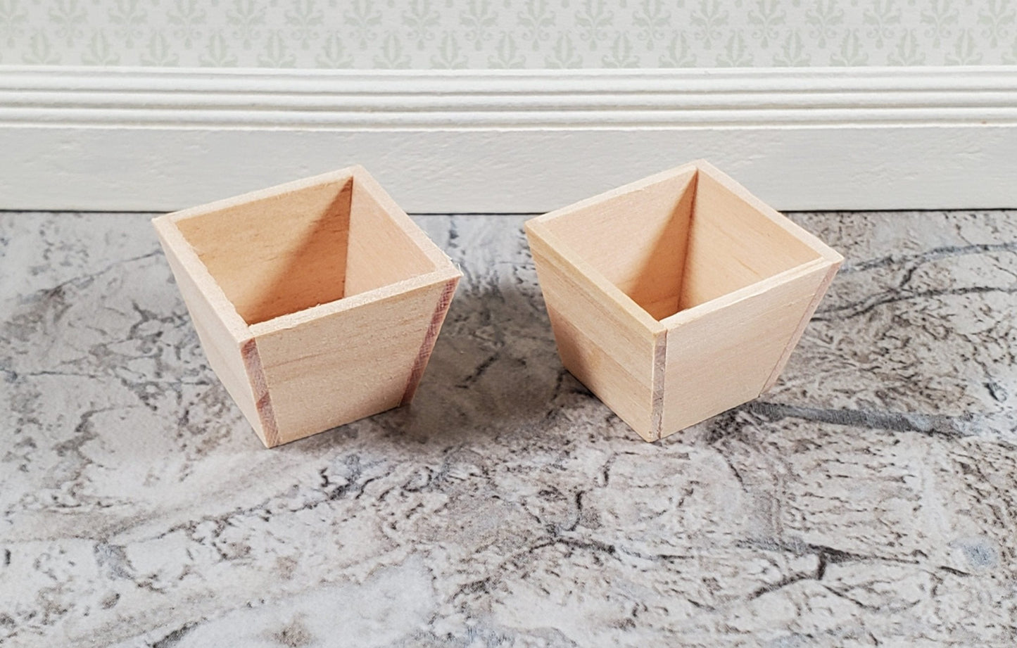 Dollhouse Small Box Planter Wood Square Set of 2 1:12 Scale by Falcon Miniatures - Miniature Crush