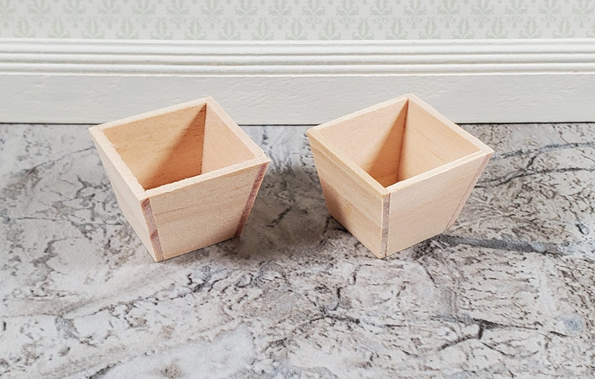 Dollhouse Small Box Planter Wood Square Set of 2 1:12 Scale by Falcon Miniatures - Miniature Crush