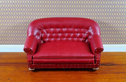 Dollhouse Sofa Red Tufted Faux Leather 1:12 Scale Miniature Furniture by JBM - Miniature Crush