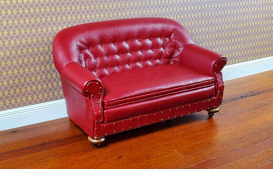 Dollhouse Sofa Red Tufted Faux Leather 1:12 Scale Miniature Furniture by JBM - Miniature Crush