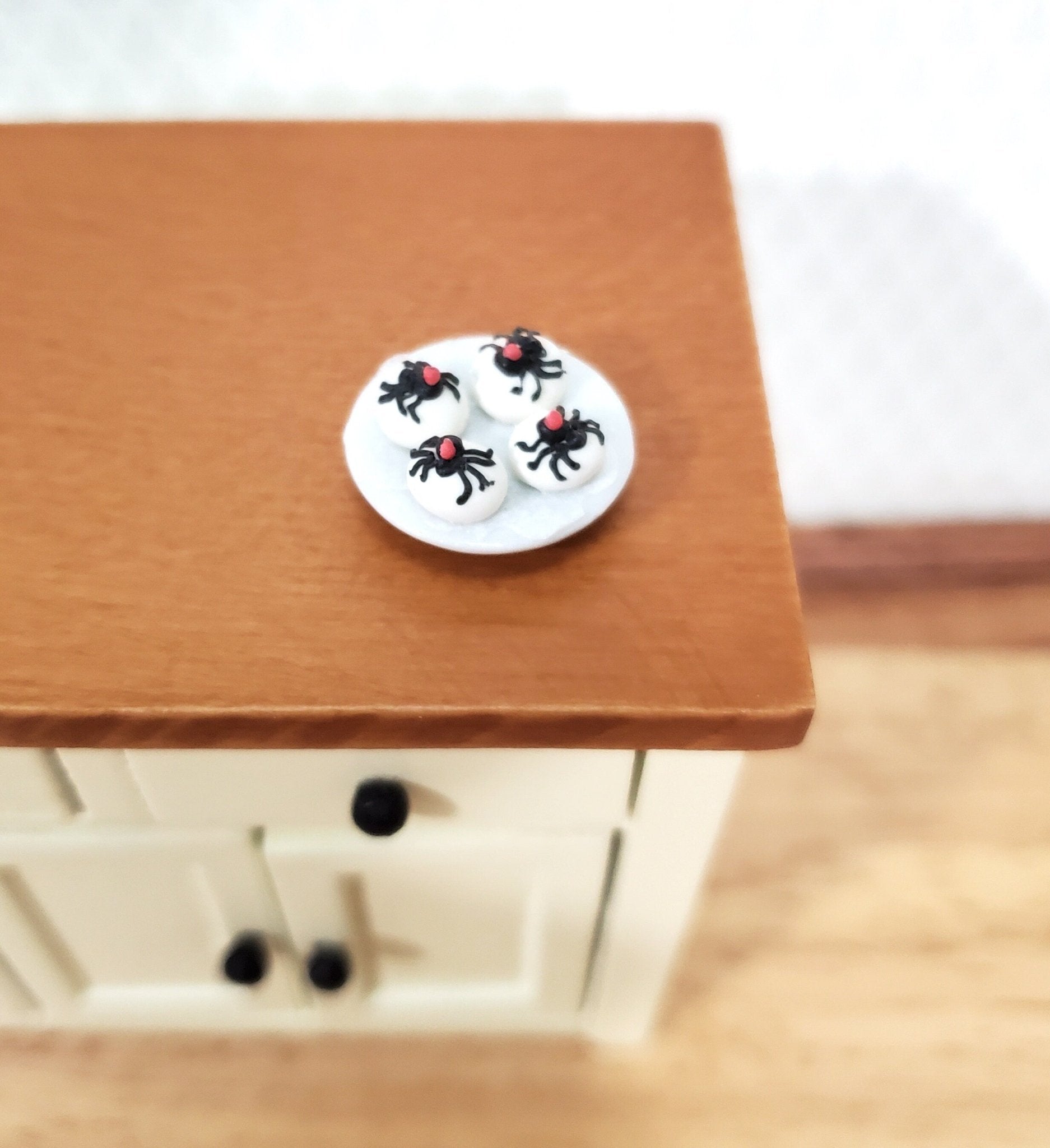 Dollhouse Spider Cookies Petit Fours Halloween Dessert on Glass Plate 1:12 Scale Miniature Food - Miniature Crush