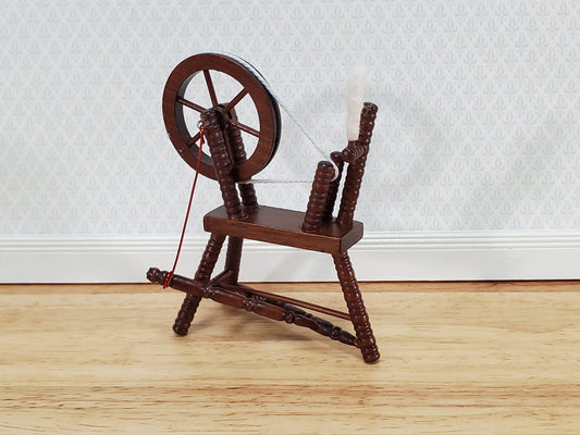 Dollhouse Spinning Wheel Wood Walnut Finish 1:12 Scale Miniature Furniture - Miniature Crush