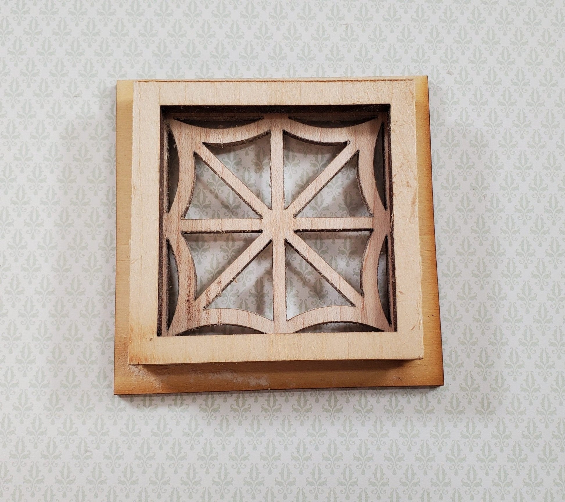 Dollhouse Square Window Spider Web Style Wood with Acrylic 1:12 Scale Miniature - Miniature Crush