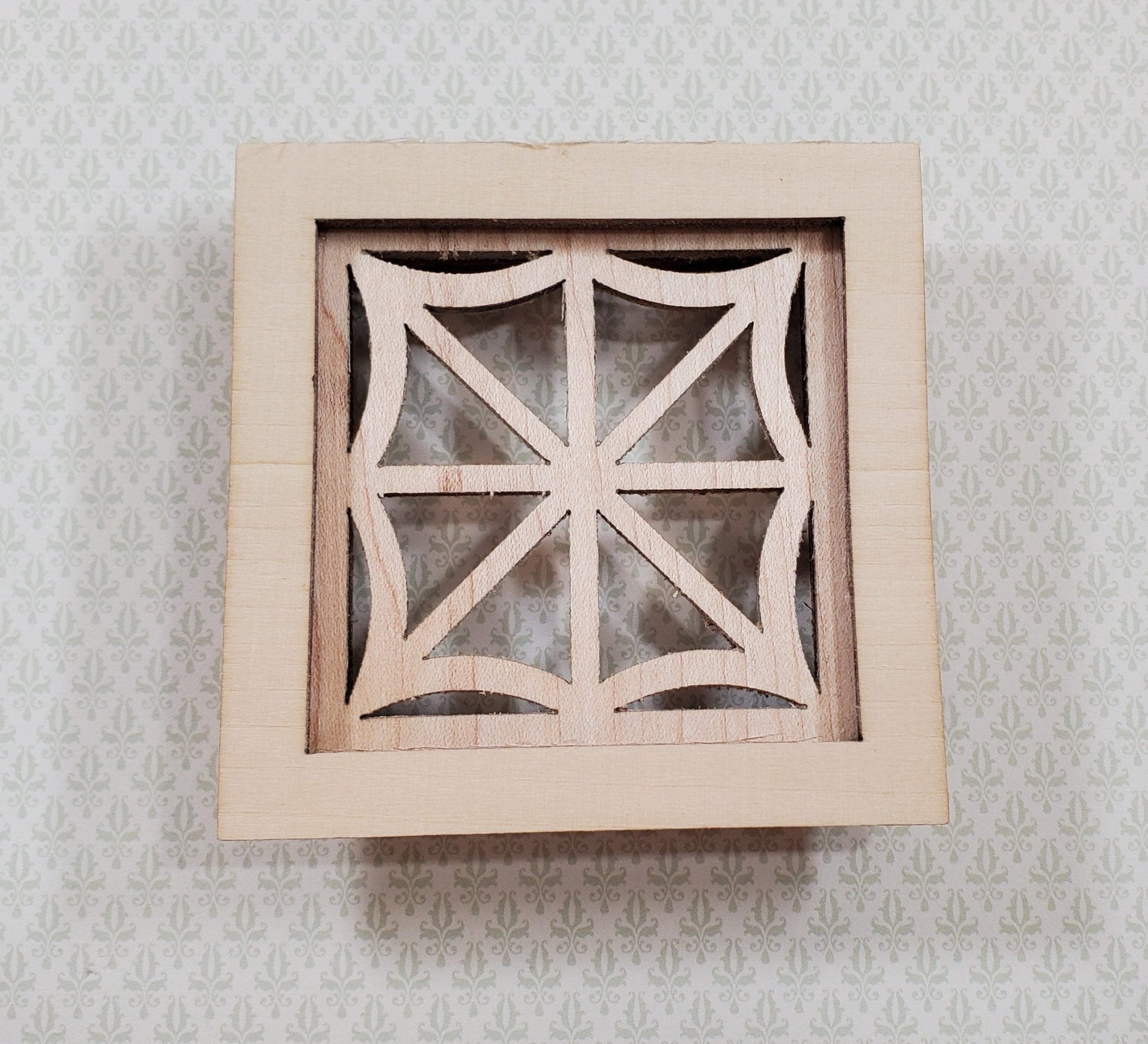 Dollhouse Square Window Spider Web Style Wood with Acrylic 1:12 Scale Miniature - Miniature Crush