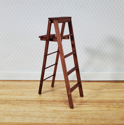 Dollhouse Step Ladder Tall Wood Folding w/Paint Shelf 5" 1:12 Scale Miniature - Miniature Crush