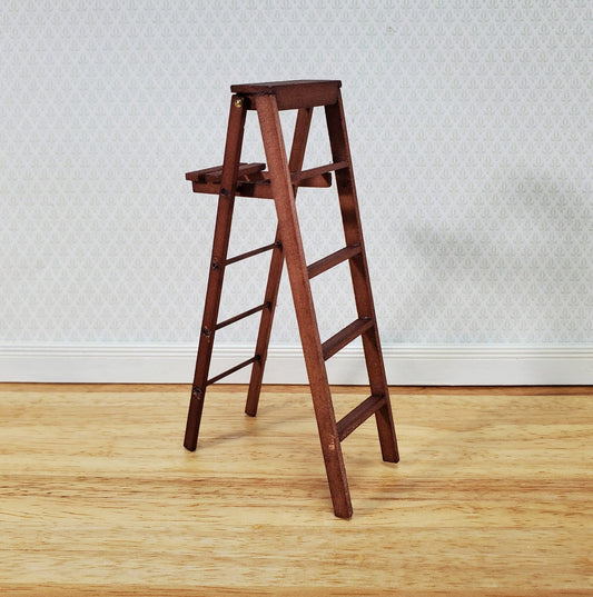 Dollhouse Step Ladder Tall Wood Folding w/Paint Shelf 5" 1:12 Scale Miniature - Miniature Crush