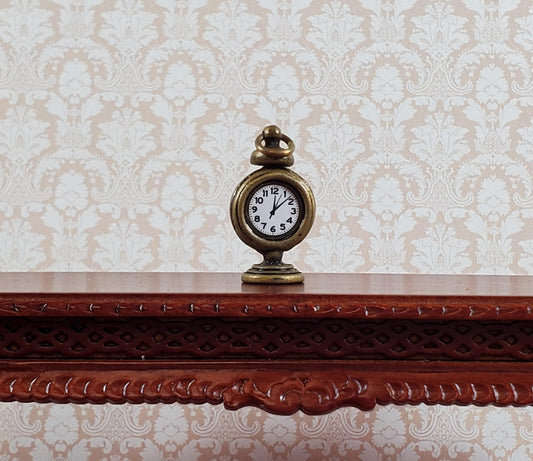 Dollhouse Table Clock on Stand Antique Style Bronze 1:12 Scale Miniature Metal - Miniature Crush