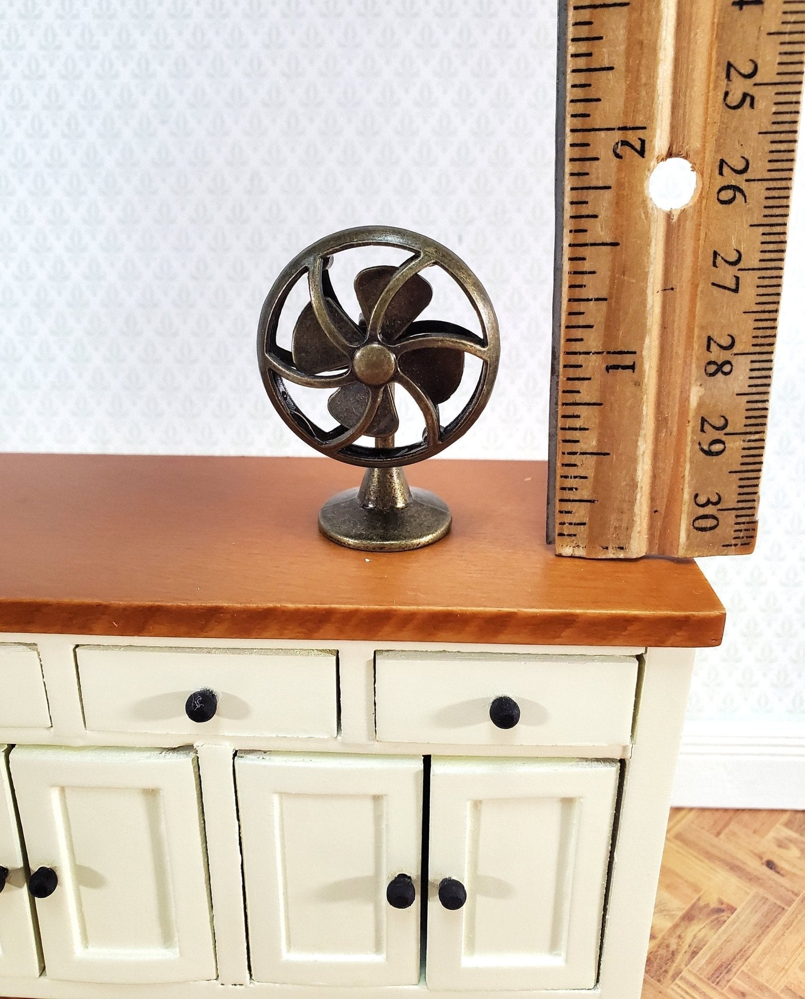 Dollhouse Tabletop Electric Fan Vintage Style 1:12 Scale Miniature Bronze Finish - Miniature Crush