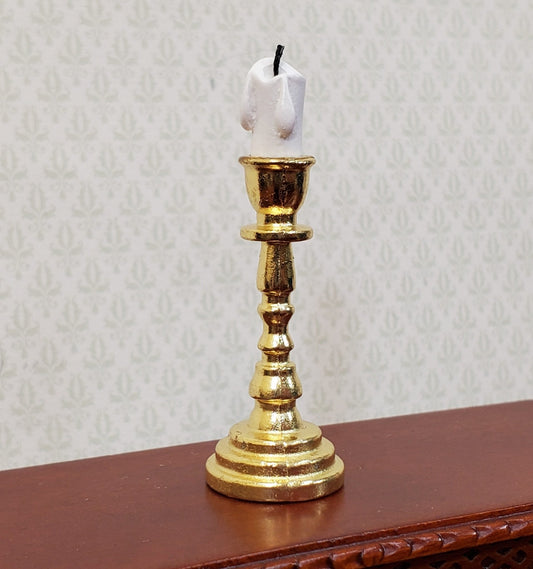 Dollhouse Tall Candlestick Gold Finish Miniature Decor Use in 1:12 or 1/6 Scale Settings - Miniature Crush