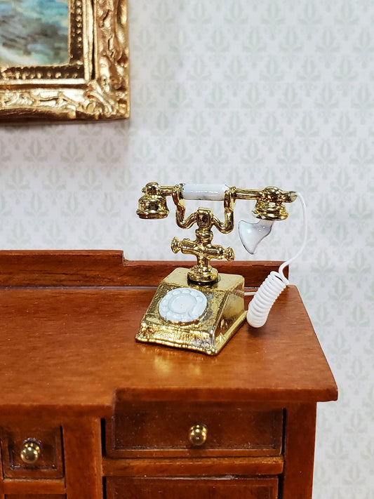 Dollhouse Telephone Vintage Style 1890s - 1920s Gold 1:12 Scale Miniature Phone - Miniature Crush