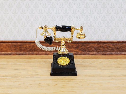 Dollhouse Telephone Vintage Style Black & Gold 1890s - 1920s 1:12 Scale Miniature Phone - Miniature Crush