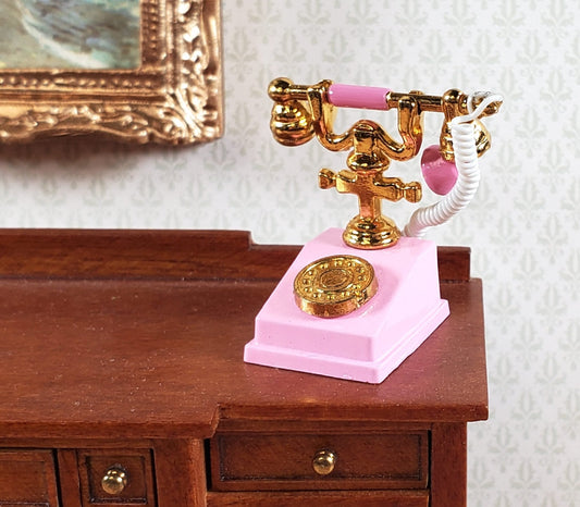 Dollhouse Telephone Vintage Style PINK 1890s - 1920s 1:12 Scale Miniature Phone - Miniature Crush