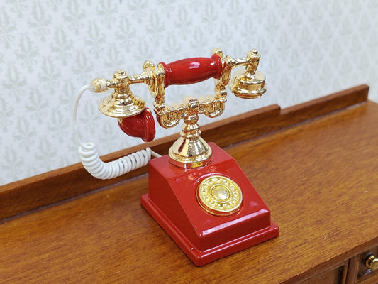 Dollhouse Telephone Vintage Style Red 1890s - 1920s 1:12 Scale Miniature Phone - Miniature Crush