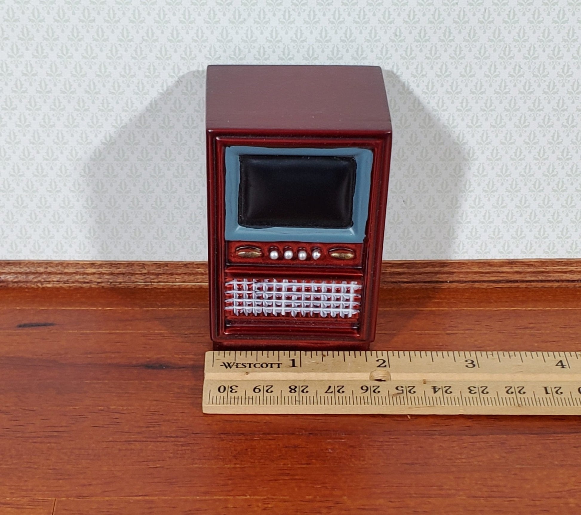 Dollhouse Television Console TV Set Retro 1970s Style 1:12 Scale Miniature Accessory Resin - Miniature Crush