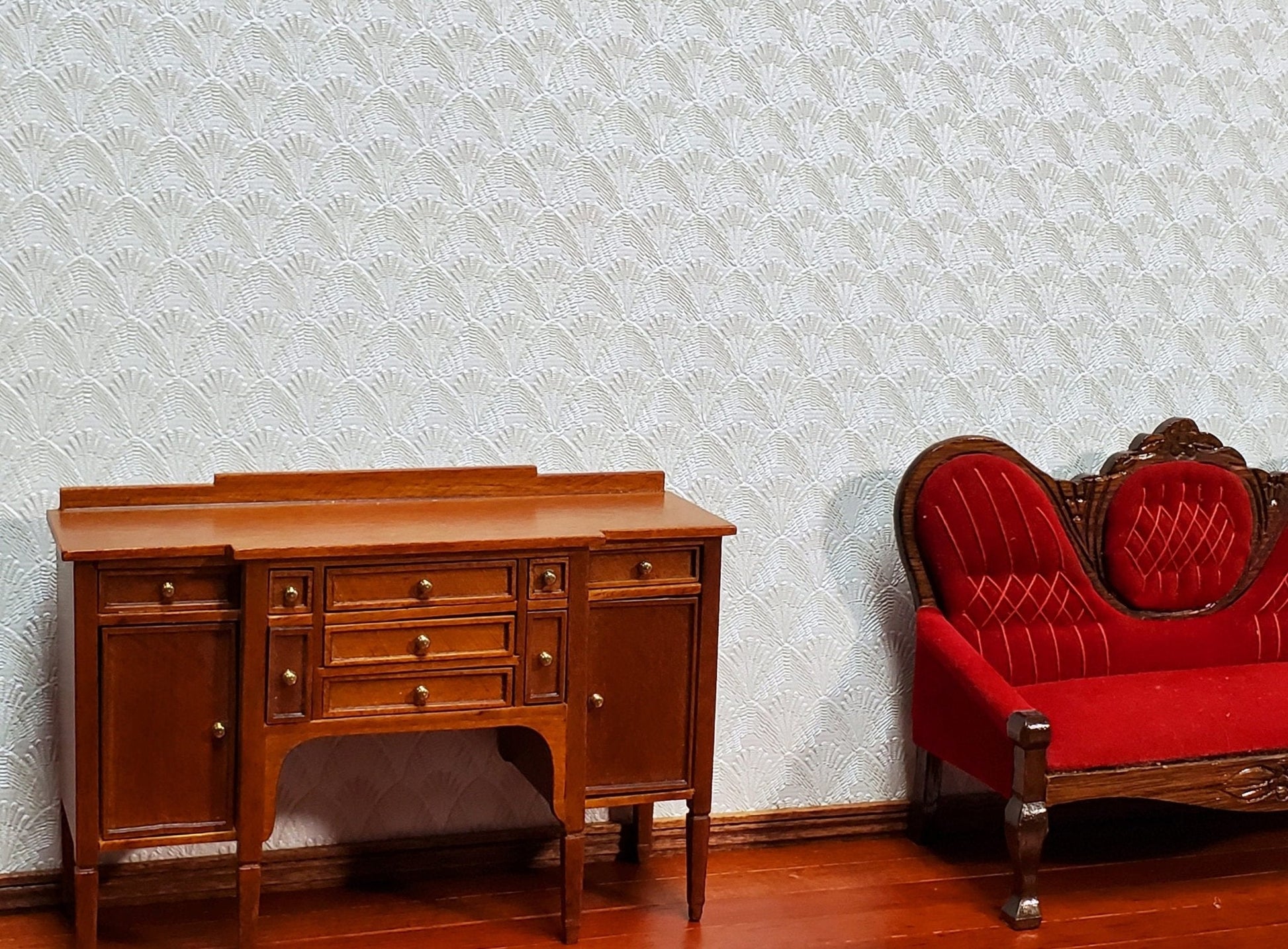 Dollhouse Textured Wallpaper Embossed 3 Pieces White/Beige Art Deco 17 "x 12" 1:12 Scale - Miniature Crush