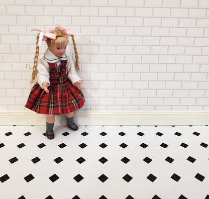 Dollhouse Tile Floor Sheet White with Black Diamonds 1:12 Scale Miniature by World Model - Miniature Crush