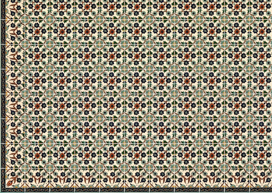 Dollhouse Tile Wallpaper Victorian Blue Green Flowers 1:12 Scale Itsy Bitsy - Miniature Crush