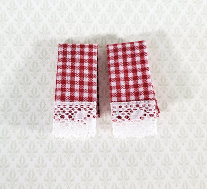 Dollhouse Towels with Lace Red White Gingham Handmade 1:12 Scale Miniature for Kitchen - Miniature Crush