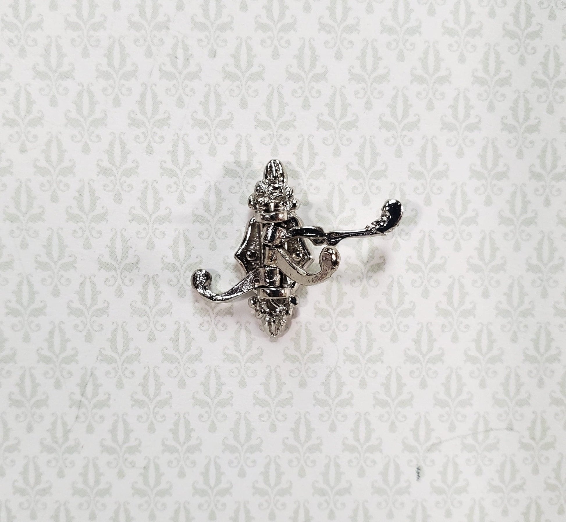 Dollhouse Triple Hook Moveable Hats Ties 1:12 Miniature Scale Silver Finish - Miniature Crush