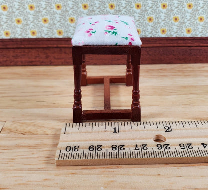 Dollhouse Vanity Stool Bench Walnut Finish Fabric Seat 1:12 Scale Furniture - Miniature Crush