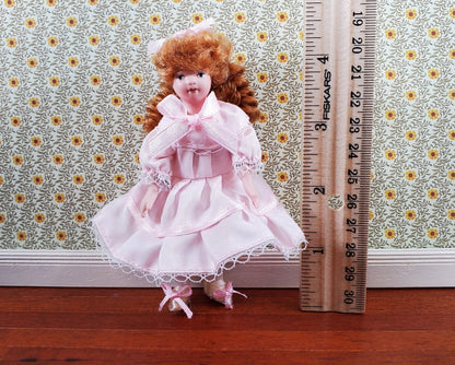 Dollhouse Victorian Girl Doll Fancy Pink Dress Porcelain Poseable 1:12 Scale - Miniature Crush