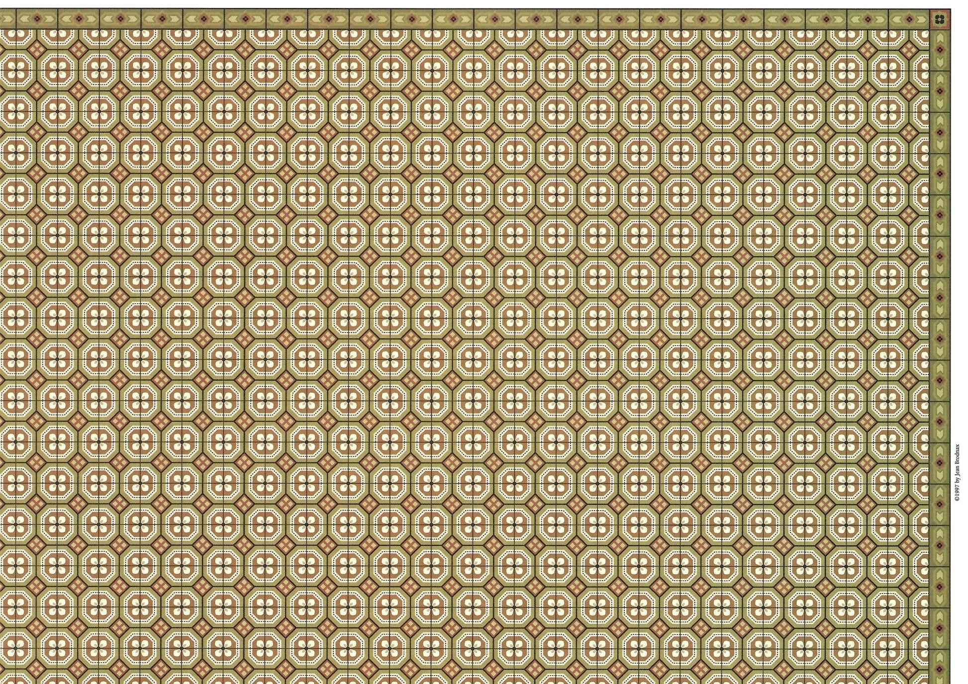 Dollhouse Victorian Tile Flooring Paper Sheet Brown & Green 1:12 Scale Miniature - Miniature Crush