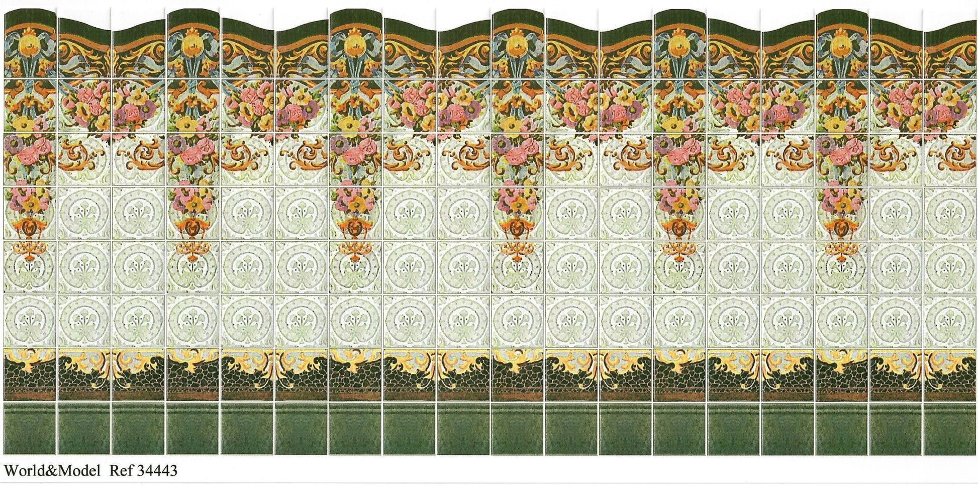 Dollhouse Wall Tiles Floral Embossed Art Nouveau Style 1:12 Scale Miniature - Miniature Crush