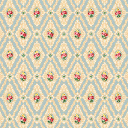Dollhouse Wallpaper Blue Diamond Floral Victorian Bradbury & Bradbury 1:12 Scale - Miniature Crush
