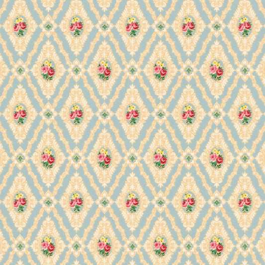 Dollhouse Wallpaper Blue Diamond Floral Victorian Bradbury & Bradbury 1:12 Scale - Miniature Crush