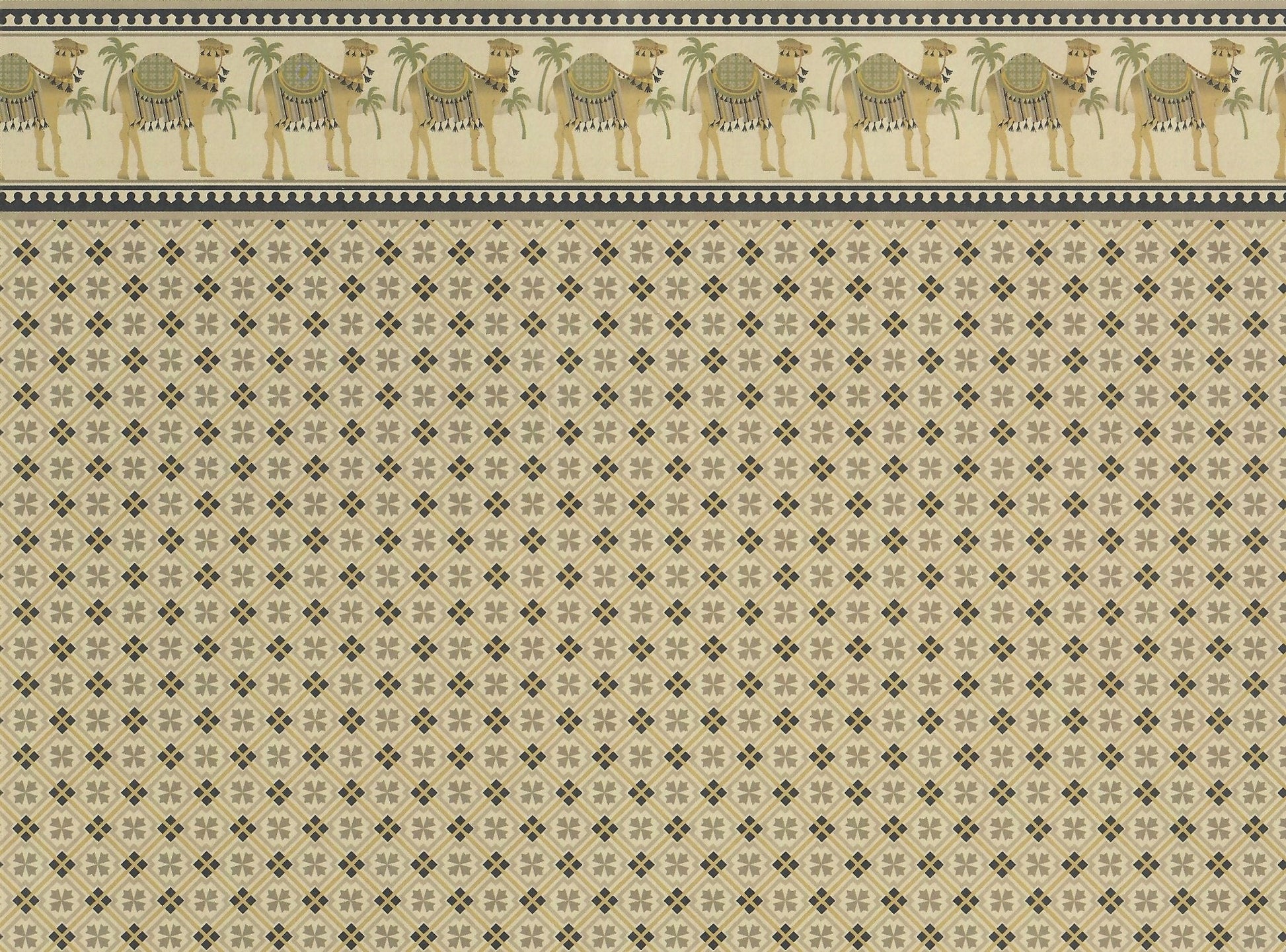 Dollhouse Wallpaper Brodnax "Camel Caravan" Brown Black Tan 1:12 Scale Miniature - Miniature Crush