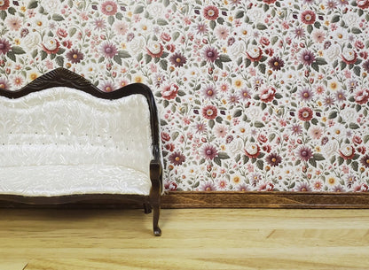 Dollhouse Wallpaper Flower Garden Pink Purple Cream 1:12 Scale MiniatureCrush - Miniature Crush