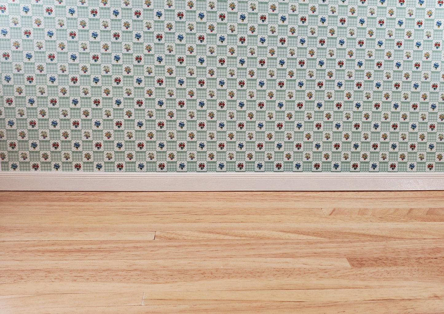Dollhouse Wallpaper "Flower Pots" Green White Bradbury & Bradbury 1:12 Scale - Miniature Crush