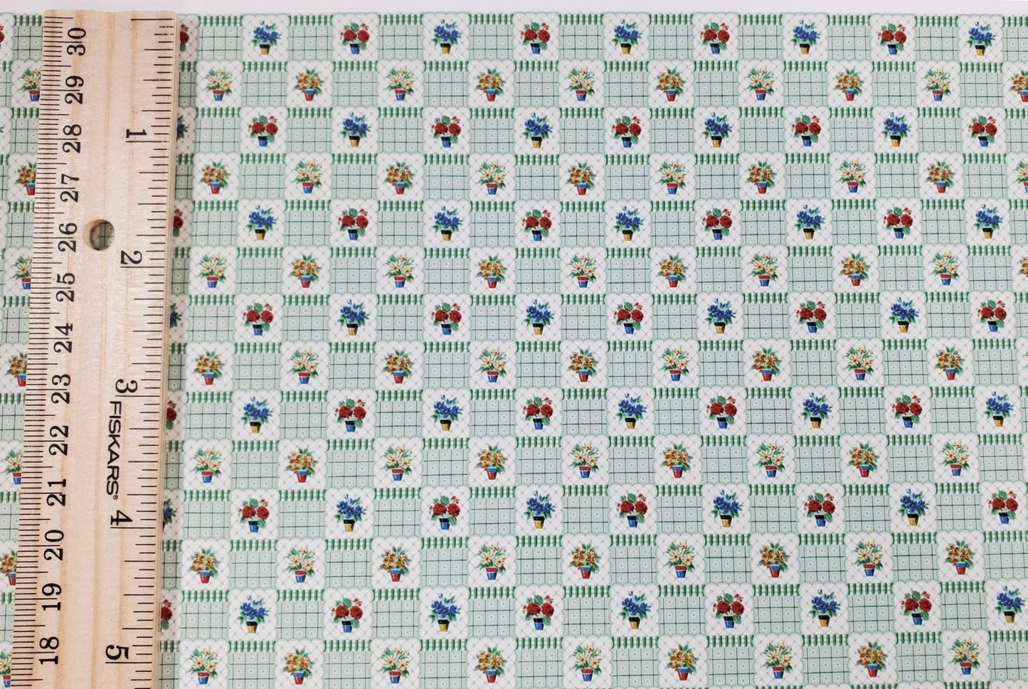 Dollhouse Wallpaper "Flower Pots" Green White Bradbury & Bradbury 1:12 Scale - Miniature Crush
