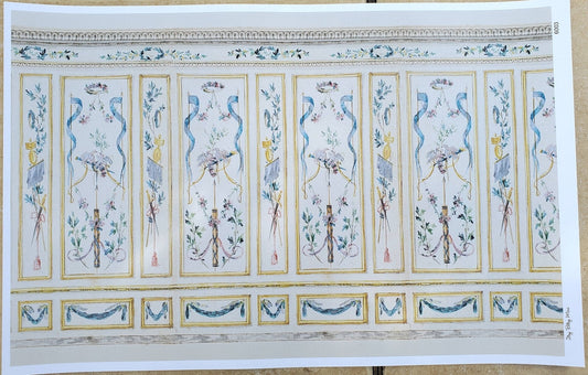 Dollhouse Wallpaper French Classical Style Birds Ribbon 1:12 Scale Itsy Bitsy - Miniature Crush