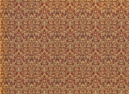 Dollhouse Wallpaper Gold on Red Festive Damask 1:12 Scale Itsy Bitsy - Miniature Crush